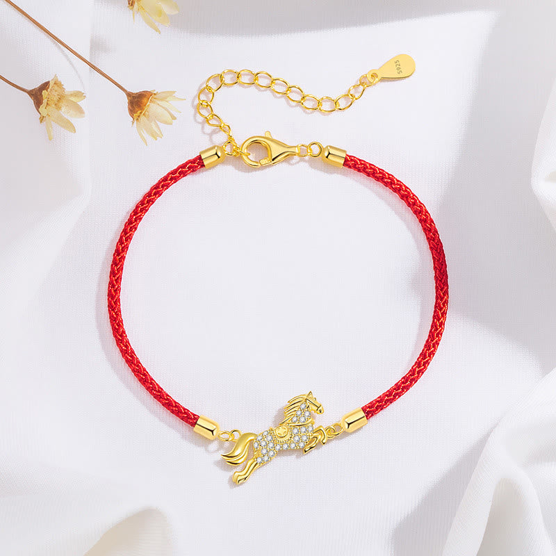 Nimara Ritual Chinese Zodiac Year Of The Horse 925 Sterling Silver Golden Red String Luck Bracelet
