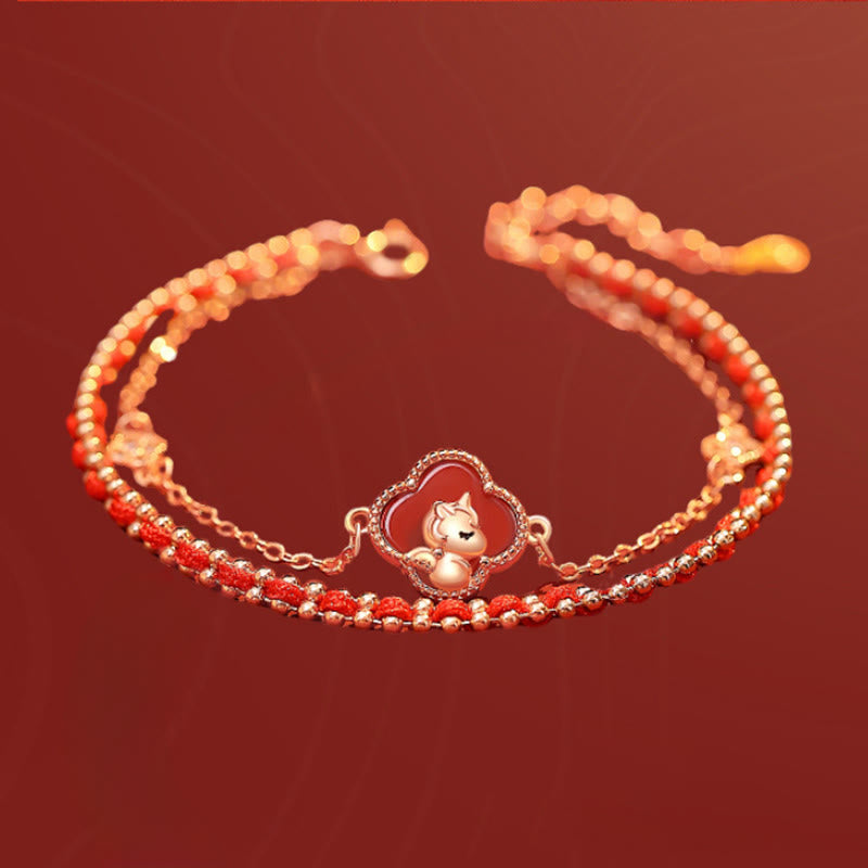 Nimara Ritual 925 Sterling Silver Year Of The Horse Red Agate Hetian Jade Confidence Bracelet