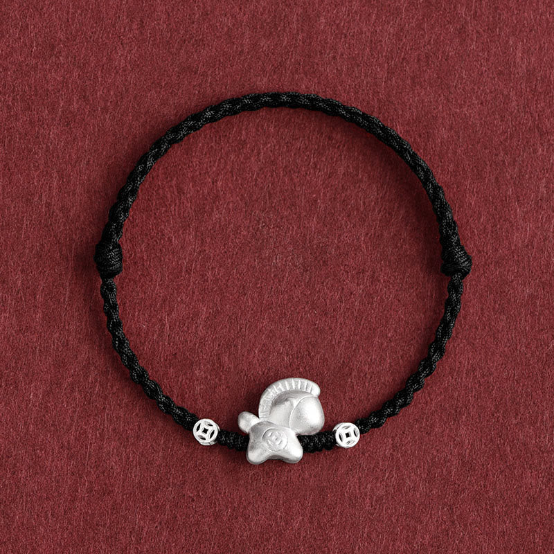 Nimara Ritual Year of the Horse 999 Sterling Silver Copper Coins Luck Rope Braided Bracelet Anklet