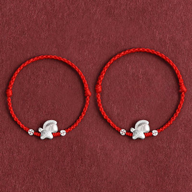 Nimara Ritual Year of the Horse 999 Sterling Silver Copper Coins Luck Rope Braided Bracelet Anklet
