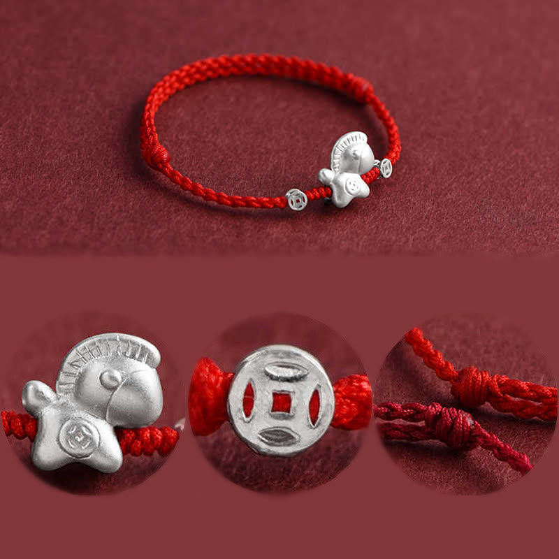 Nimara Ritual Year of the Horse 999 Sterling Silver Copper Coins Luck Rope Braided Bracelet Anklet