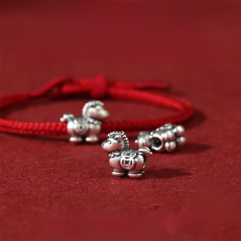 Nimara Ritual Year of the Horse 999 Sterling Silver Red String Copper Coins Braided Luck Bracelet