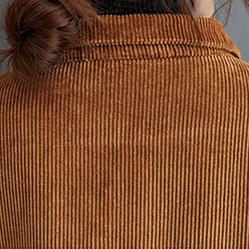 Nimara Ritual Plain Buttons Long Sleeve Women's Corduroy Fleece-Lined Coat With Pockets