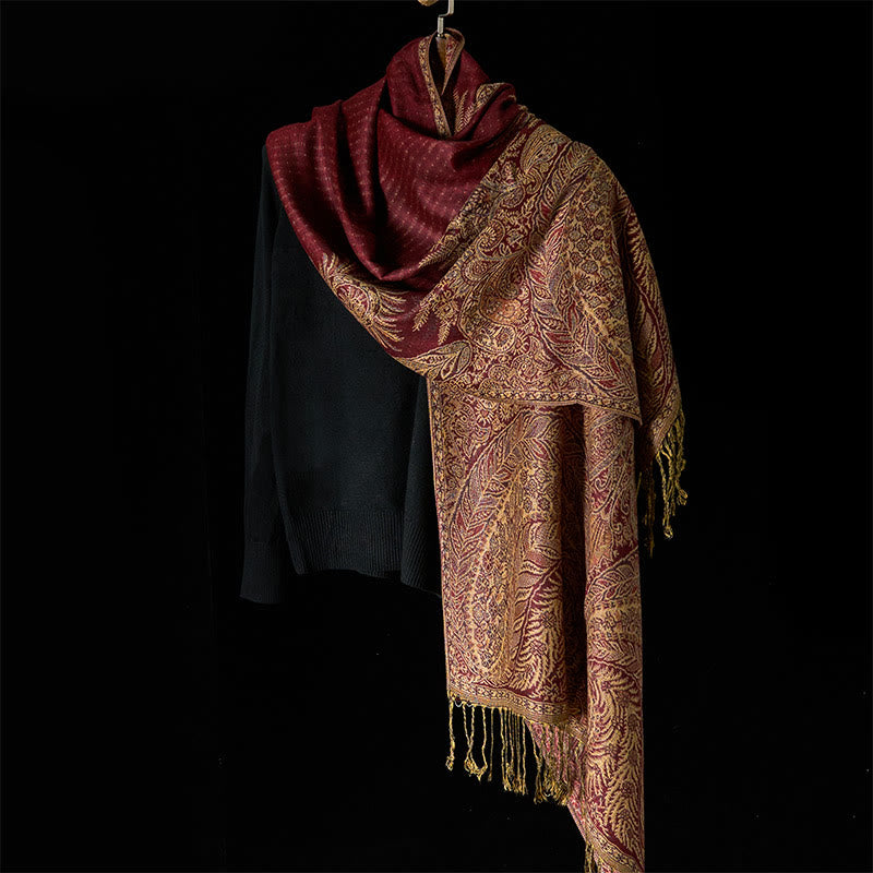 Nimara Ritual Spring Long Leaves Flowers Pattern Tassel Soft Scarf Shawl