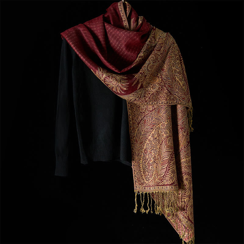 Nimara Ritual Spring Long Leaves Flowers Pattern Tassel Soft Scarf Shawl