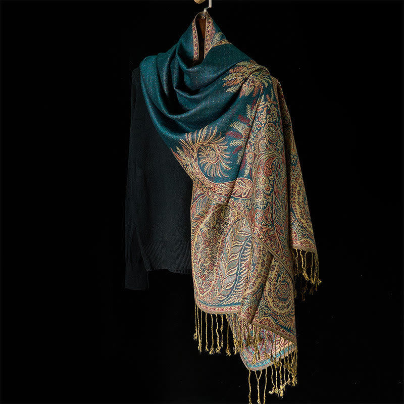 Nimara Ritual Spring Long Leaves Flowers Pattern Tassel Soft Scarf Shawl