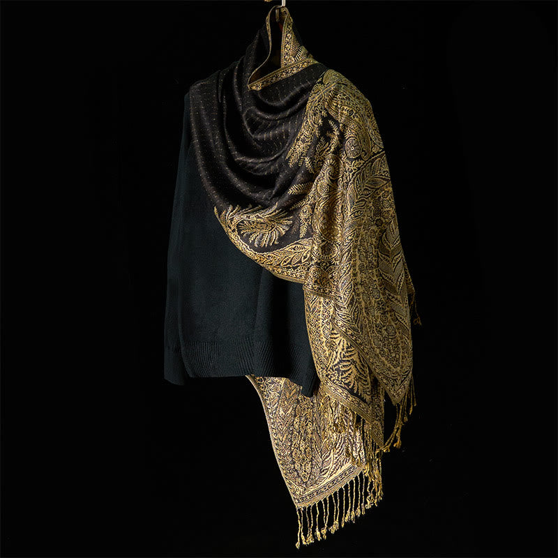 Nimara Ritual Spring Long Leaves Flowers Pattern Tassel Soft Scarf Shawl