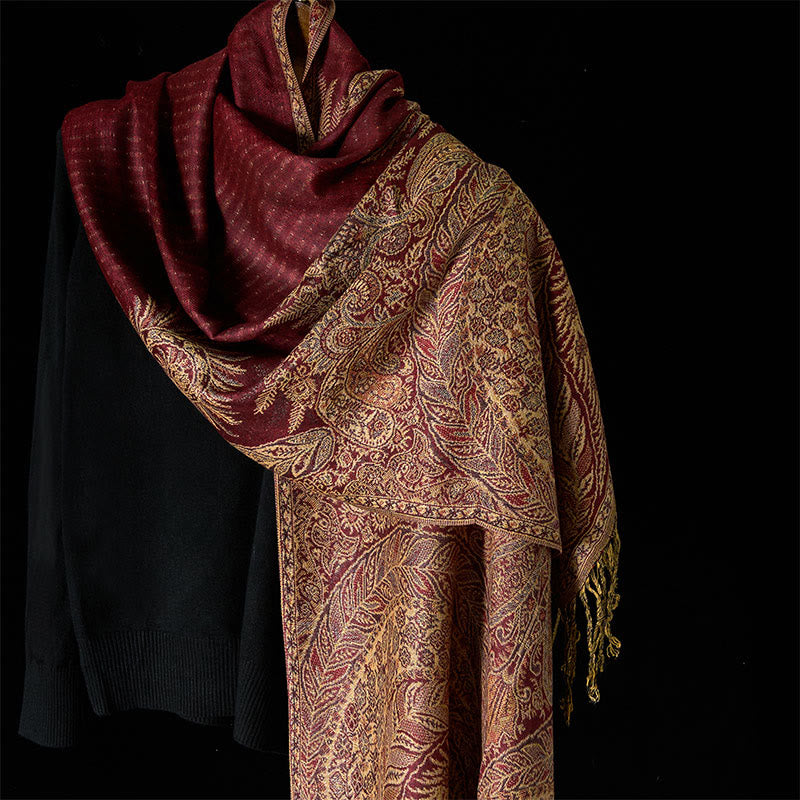 Nimara Ritual Spring Long Leaves Flowers Pattern Tassel Soft Scarf Shawl