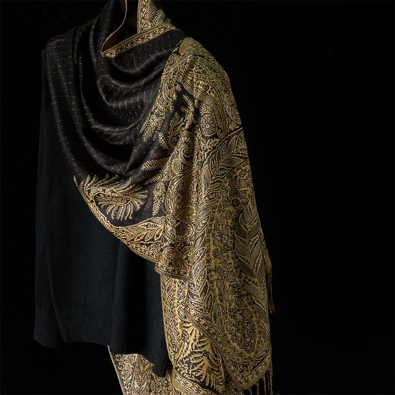 Nimara Ritual Spring Long Leaves Flowers Pattern Tassel Soft Scarf Shawl