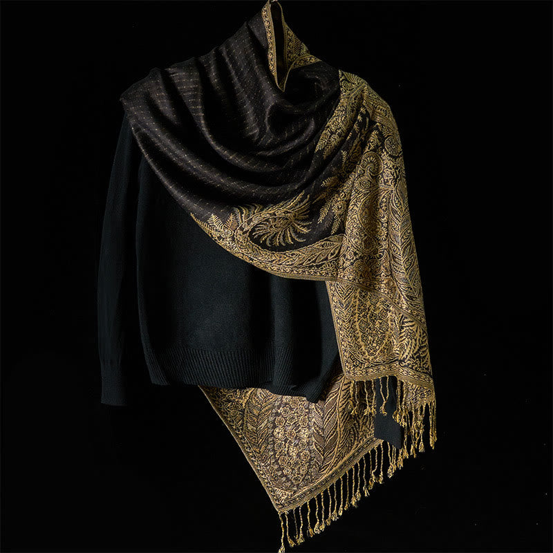 Nimara Ritual Spring Long Leaves Flowers Pattern Tassel Soft Scarf Shawl