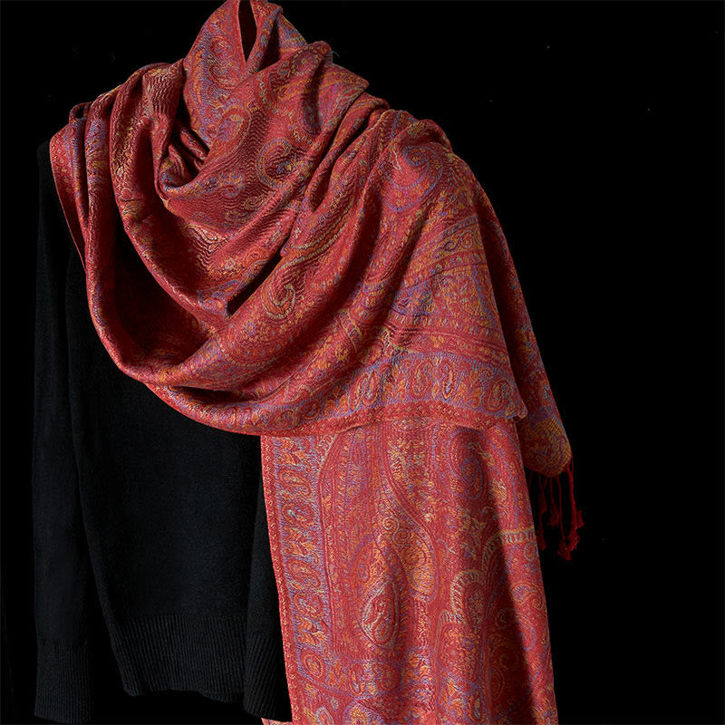Nimara Ritual Spring Cashew Flower Stripes Pattern Tassel Cozy Scarf Shawl