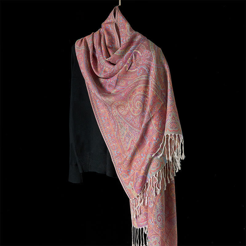 Nimara Ritual Spring Cashew Flower Stripes Pattern Tassel Cozy Scarf Shawl