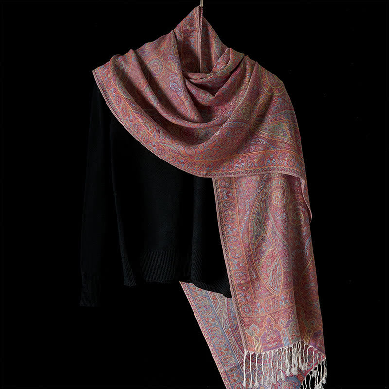 Nimara Ritual Spring Cashew Flower Stripes Pattern Tassel Cozy Scarf Shawl