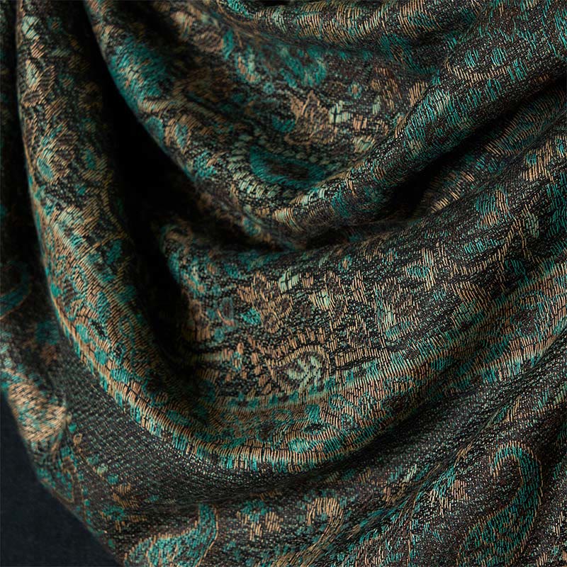 Nimara Ritual Spring Green Cashew Flower Geometric Stripes Pattern Tassel Cozy Scarf Shawl