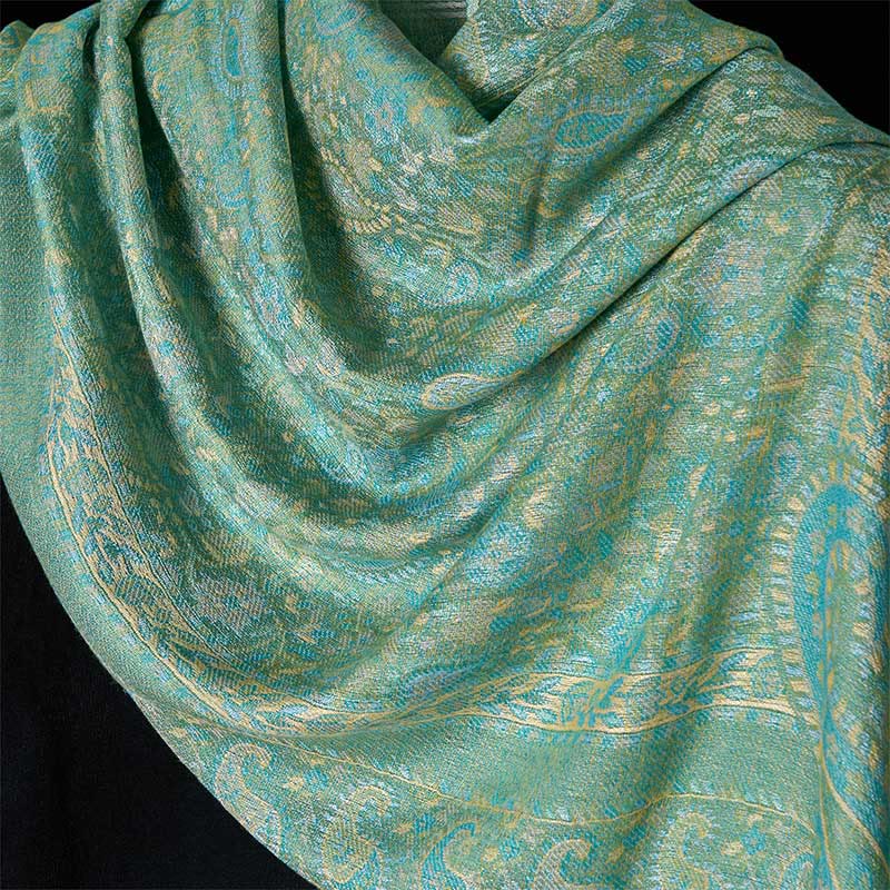 Nimara Ritual Spring Green Cashew Flower Geometric Stripes Pattern Tassel Cozy Scarf Shawl