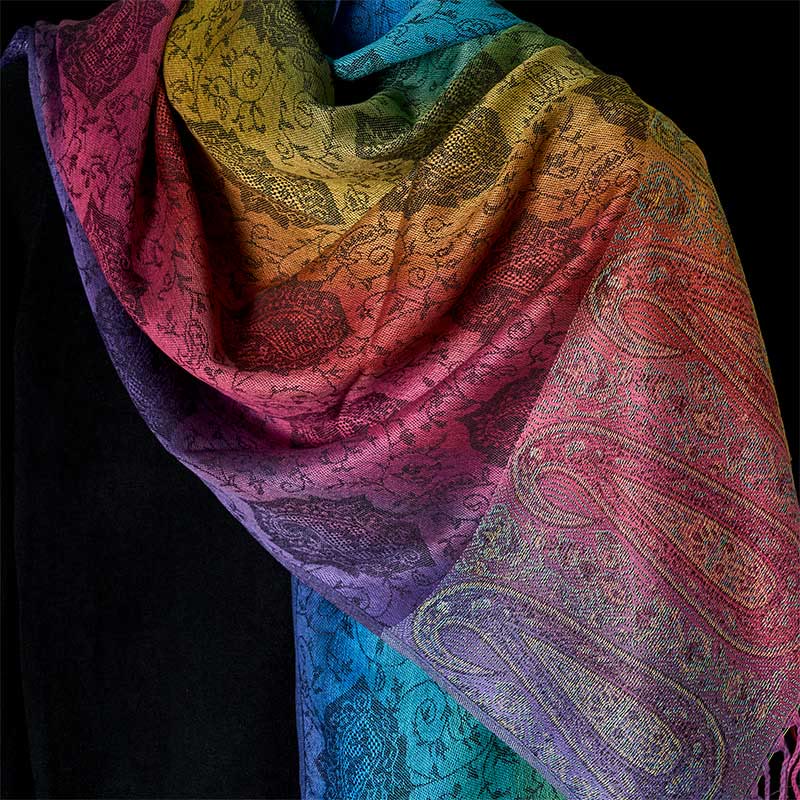 Nimara Ritual Spring Colorful Gradient Cashew Flower Pattern Tassel Cozy Scarf Shawl