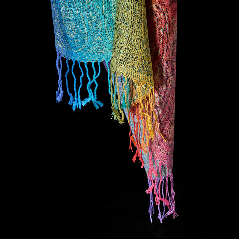 Nimara Ritual Spring Colorful Gradient Cashew Flower Pattern Tassel Cozy Scarf Shawl