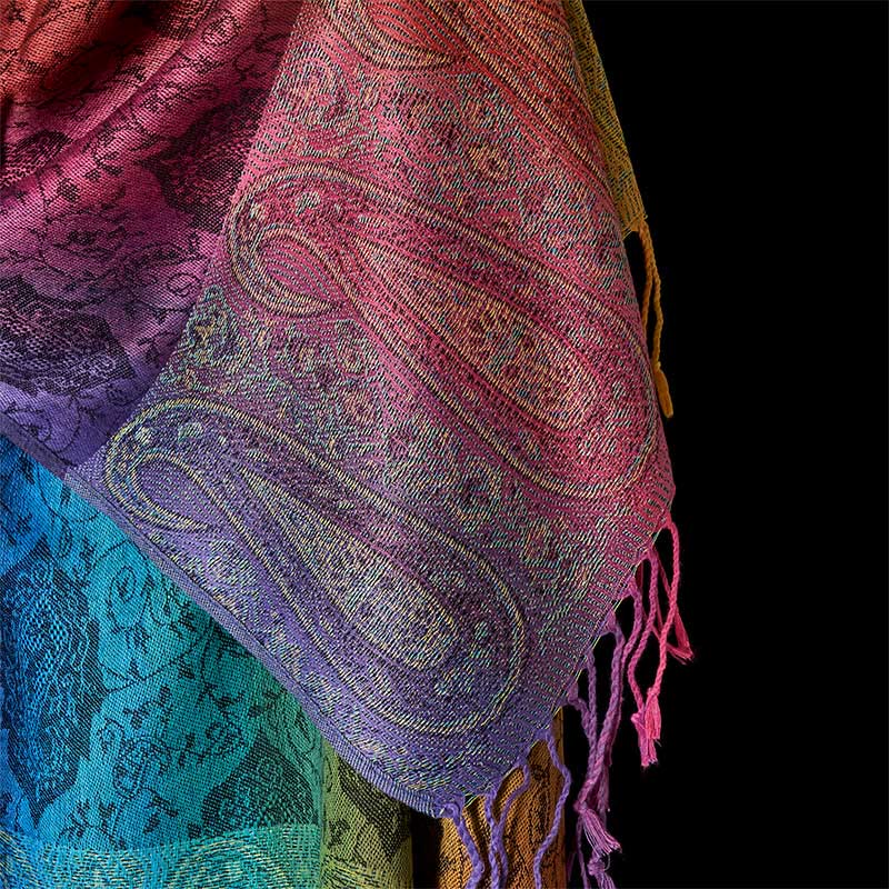 Nimara Ritual Spring Colorful Gradient Cashew Flower Pattern Tassel Cozy Scarf Shawl