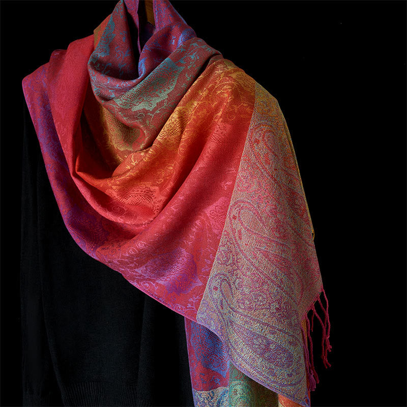 Nimara Ritual Spring Colorful Gradient Cashew Flower Pattern Tassel Cozy Scarf Shawl
