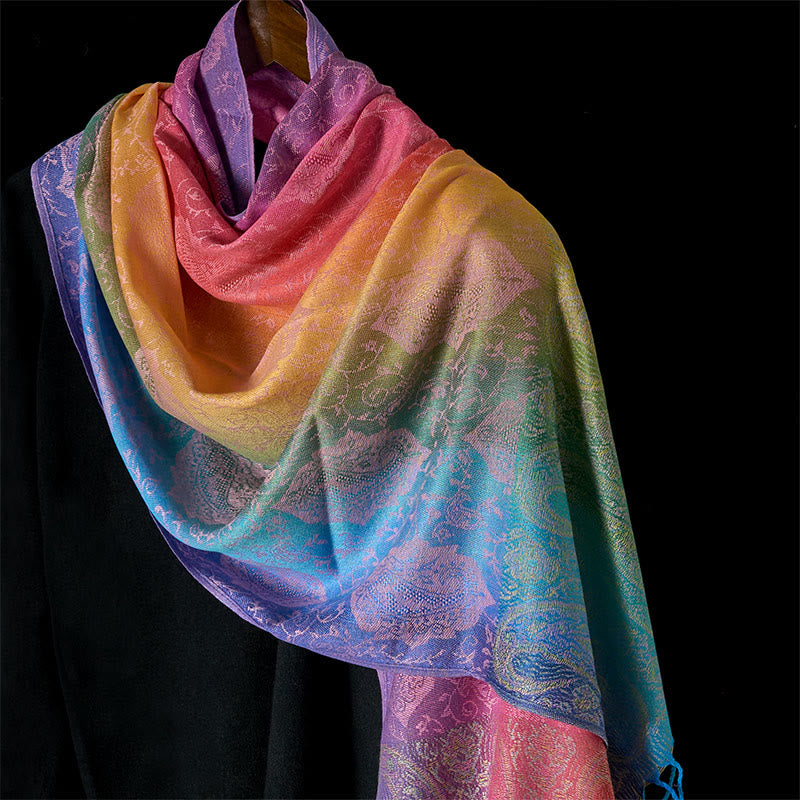 Nimara Ritual Spring Colorful Gradient Cashew Flower Pattern Tassel Cozy Scarf Shawl