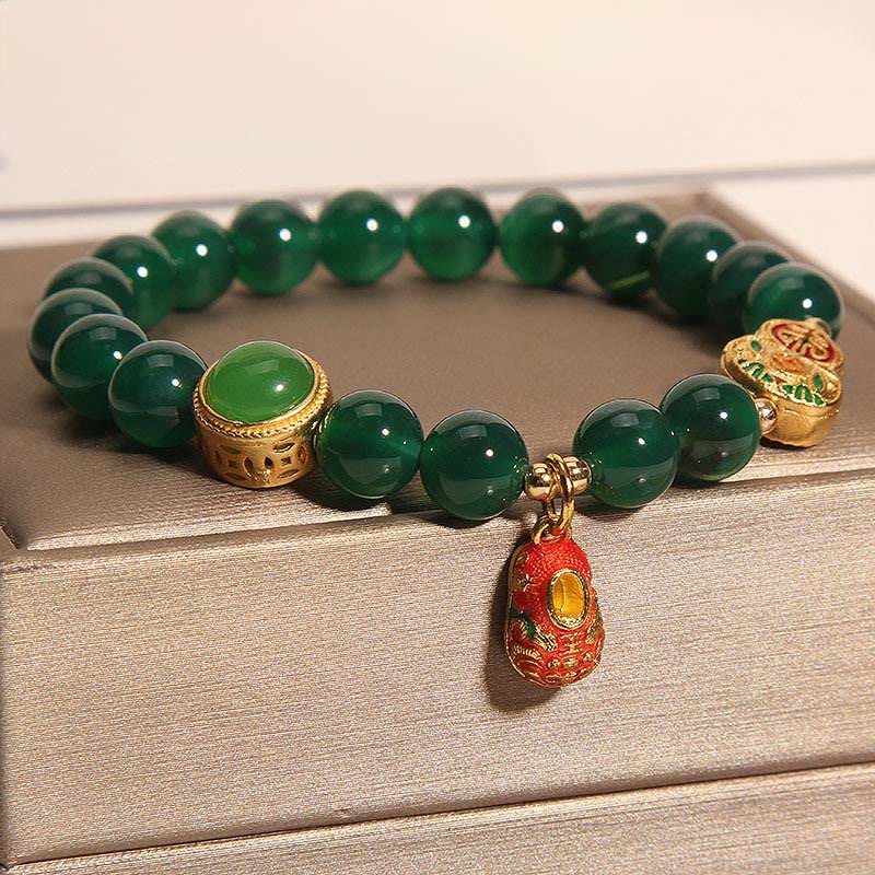 Nimara Ritual Natural Green Agate Gourd Tiger Shoes Pattern Hope Bracelet
