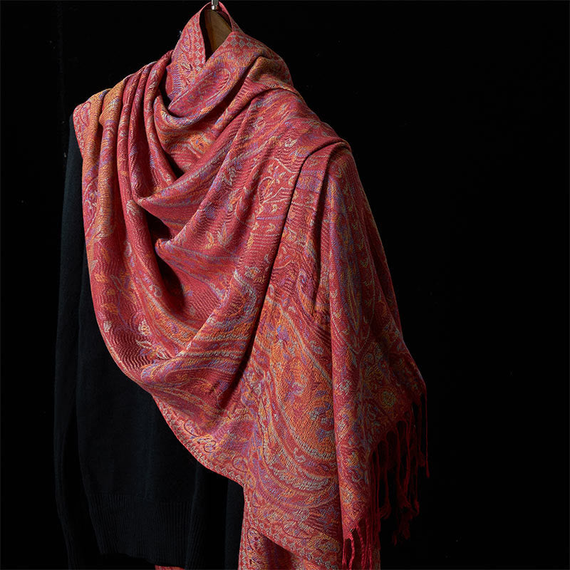 Nimara Ritual Spring Cashew Flower Leaves Vines Geometric Pattern Tassel Soft Scarf Shawl