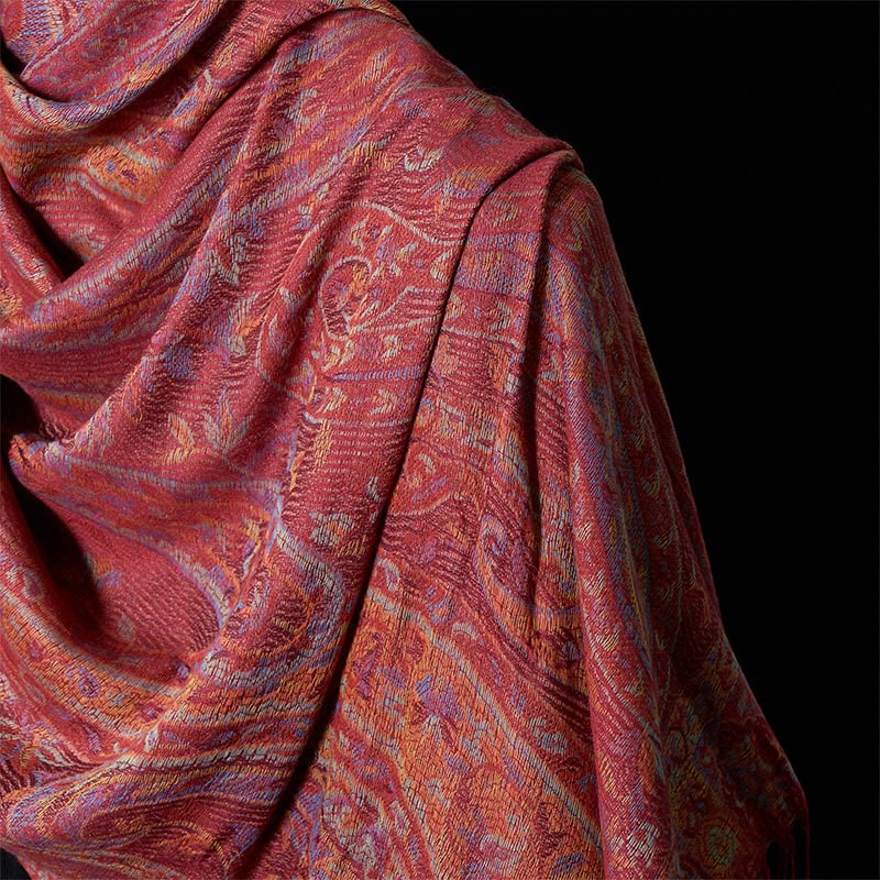 Nimara Ritual Spring Cashew Flower Leaves Vines Geometric Pattern Tassel Soft Scarf Shawl