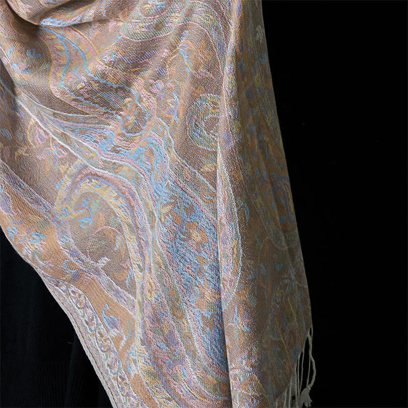 Nimara Ritual Spring Cashew Flower Leaves Vines Geometric Pattern Tassel Soft Scarf Shawl