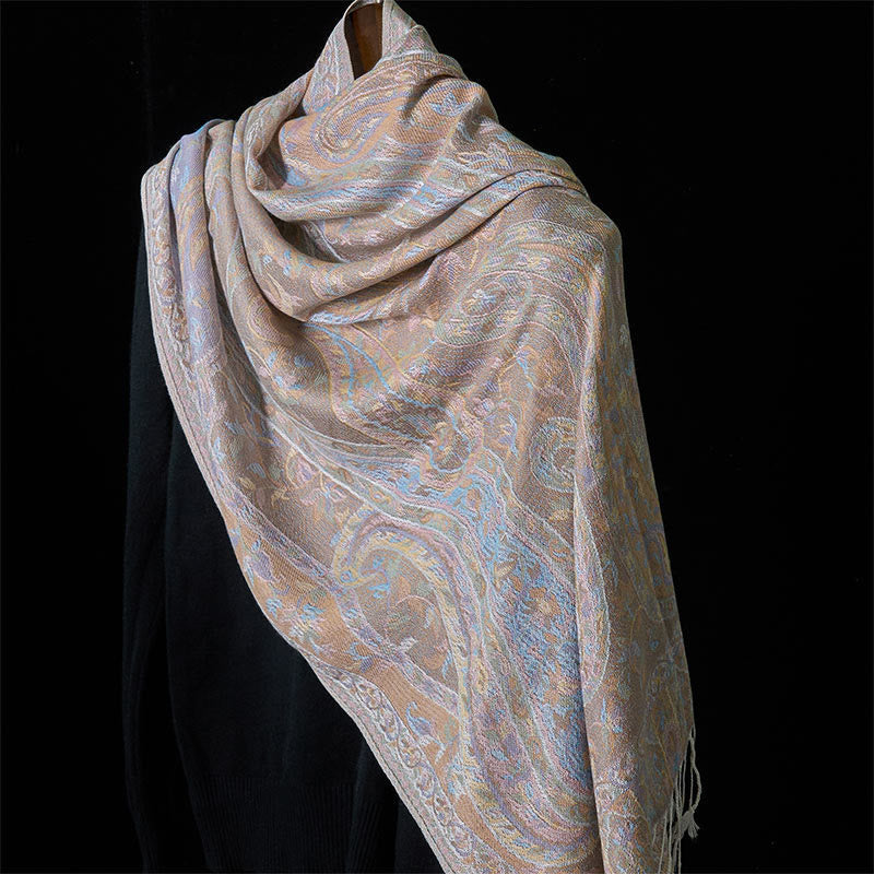 Nimara Ritual Spring Cashew Flower Leaves Vines Geometric Pattern Tassel Soft Scarf Shawl