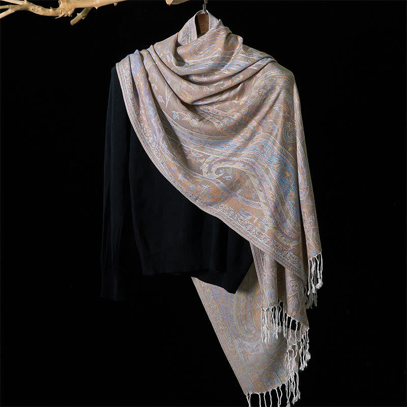 Nimara Ritual Spring Cashew Flower Leaves Vines Geometric Pattern Tassel Soft Scarf Shawl