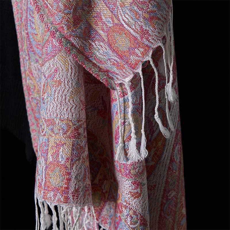 Nimara Ritual Spring Cashew Flower Leaves Vines Geometric Pattern Tassel Soft Scarf Shawl