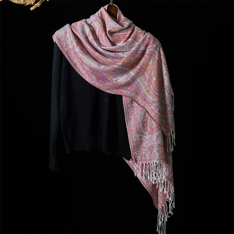 Nimara Ritual Spring Cashew Flower Leaves Vines Geometric Pattern Tassel Soft Scarf Shawl