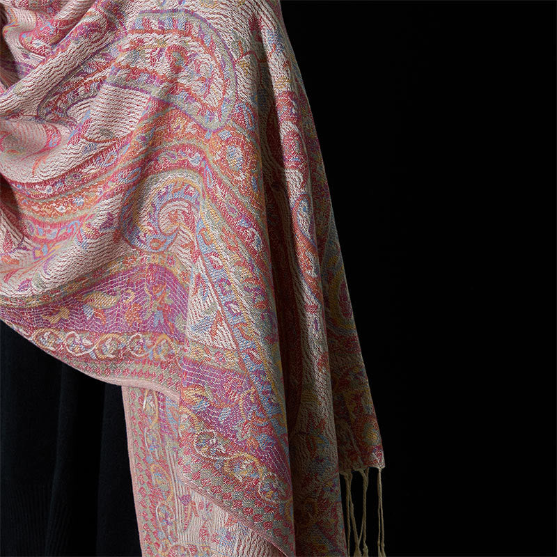 Nimara Ritual Spring Cashew Flower Leaves Vines Geometric Pattern Tassel Soft Scarf Shawl