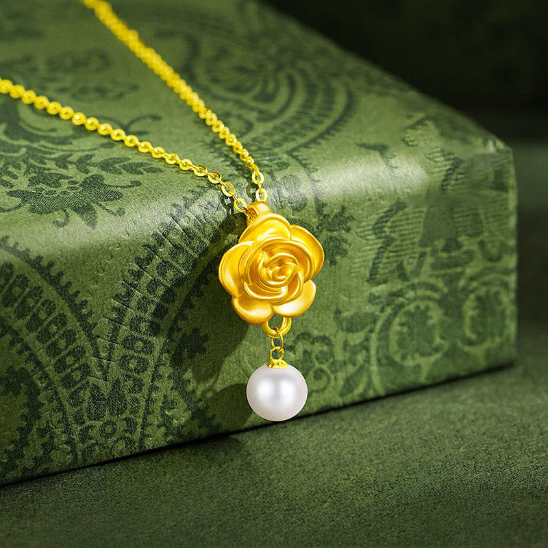 Nimara Ritual 999 Sterling Silver Plated Gold Camellia Pearl Healing Necklace Pendant