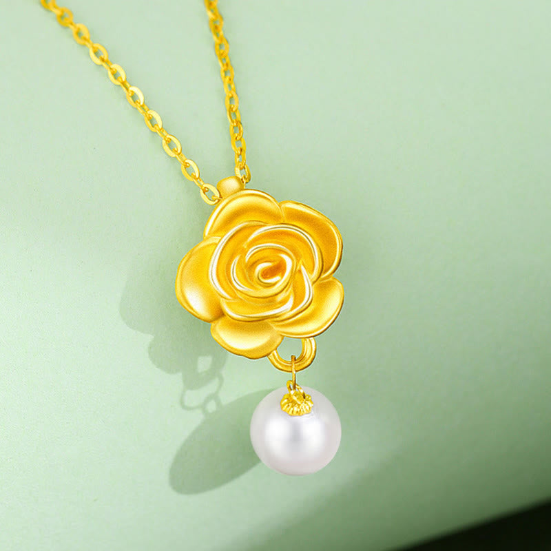 Nimara Ritual 999 Sterling Silver Plated Gold Camellia Pearl Healing Necklace Pendant