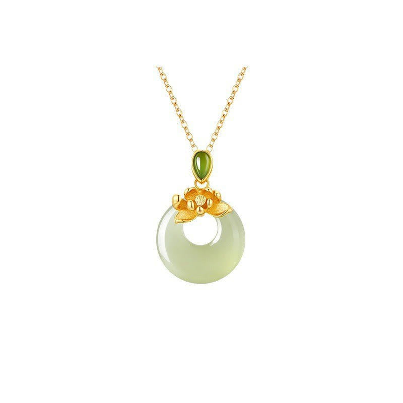 Nimara Ritual 925 Sterling Silver Plated Gold Hetian Jade Lotus Luck Necklace Pendant