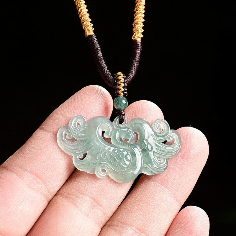 Nimara Ritual Chinese Phoenix Jade Luck Necklace String Pendant