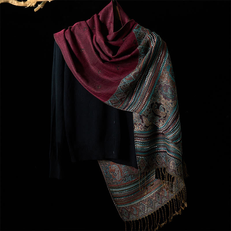 Nimara Ritual Spring Cashew Flower Stripe Geometric Pattern Tassel Soft Scarf Shawl
