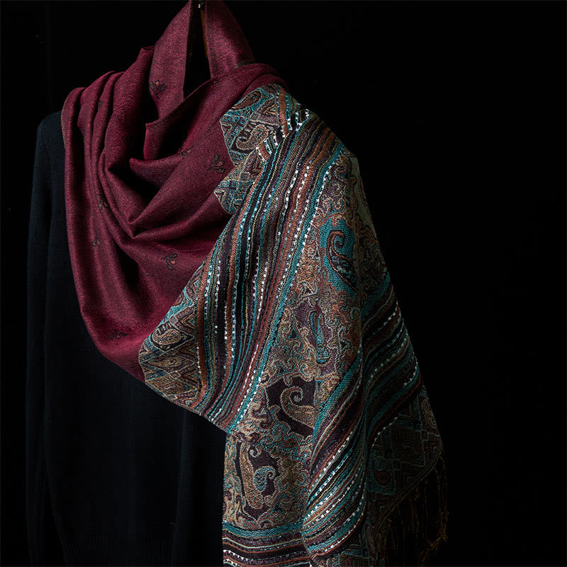 Nimara Ritual Spring Cashew Flower Stripe Geometric Pattern Tassel Soft Scarf Shawl