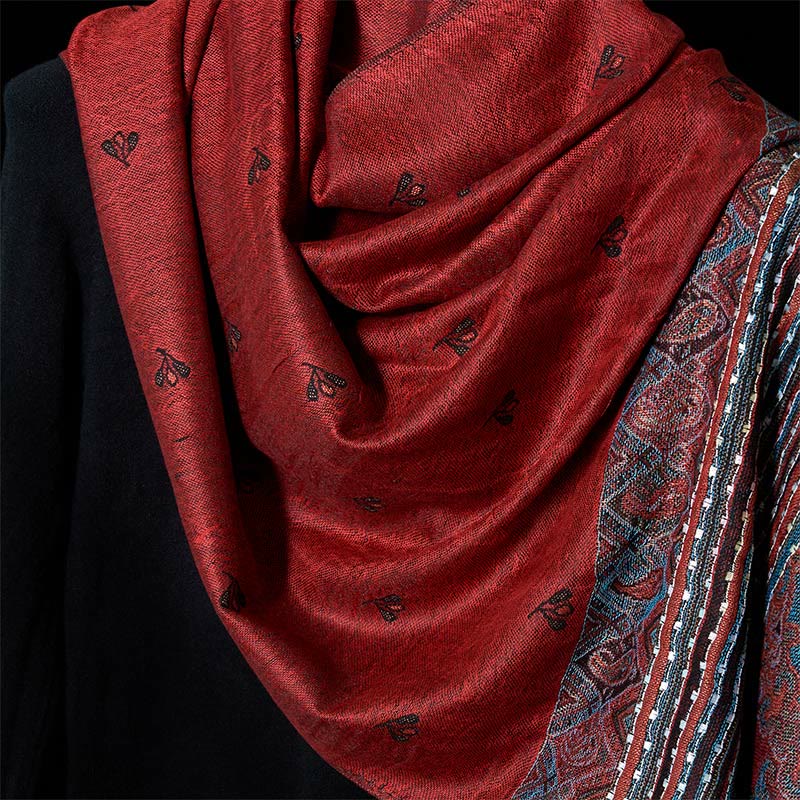 Nimara Ritual Spring Cashew Flower Stripe Geometric Pattern Tassel Soft Scarf Shawl