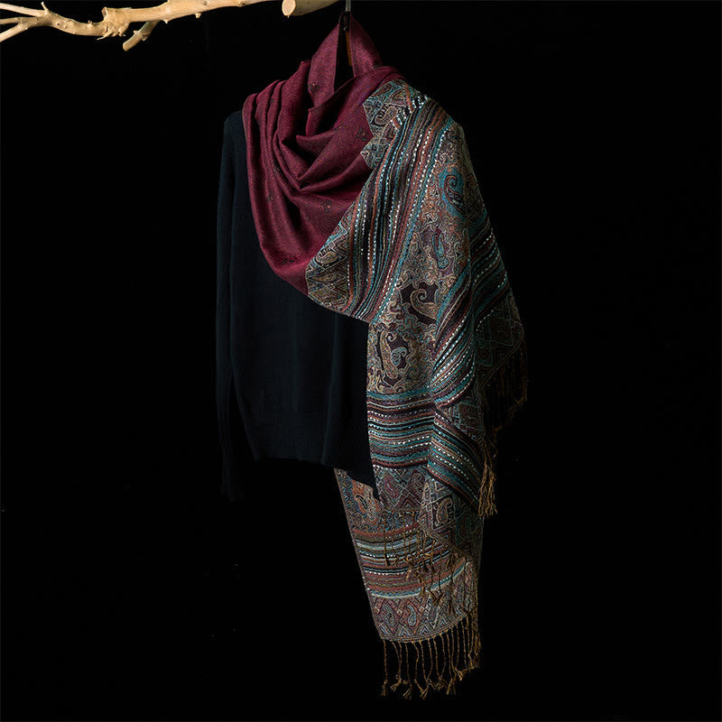 Nimara Ritual Spring Cashew Flower Stripe Geometric Pattern Tassel Soft Scarf Shawl