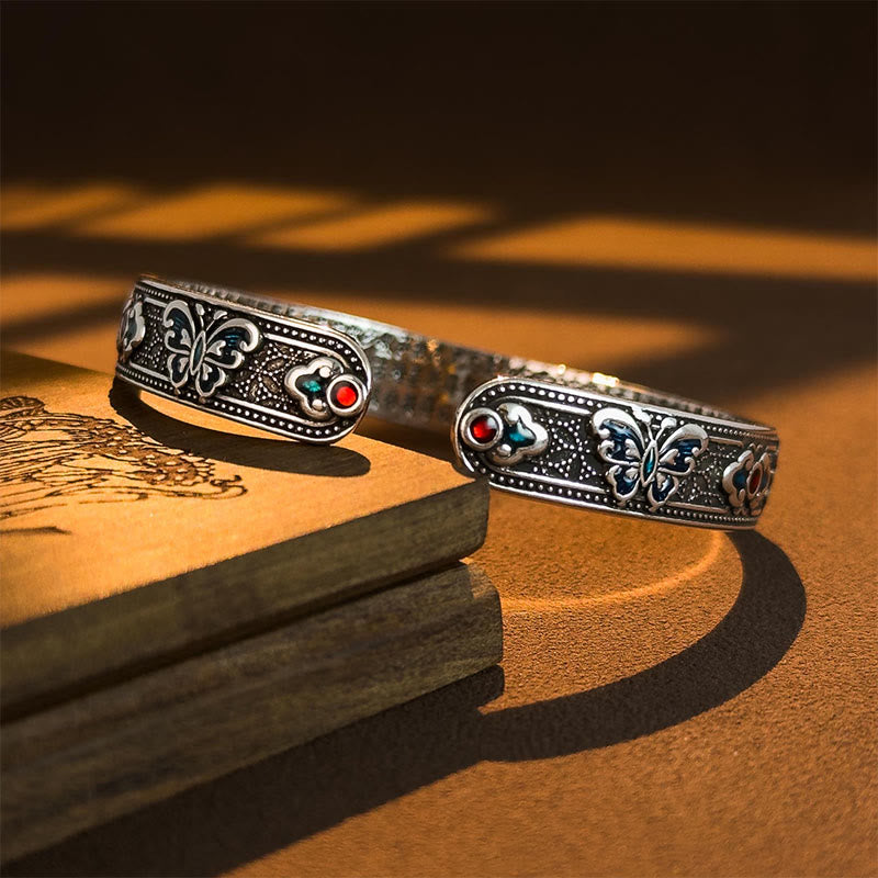 Nimara Ritual Heart Sutra Butterfly Copper Enamel Healing Open Adjustable Bracelet Bangle