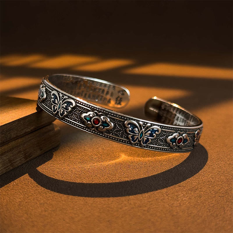 Nimara Ritual Heart Sutra Butterfly Copper Enamel Healing Open Adjustable Bracelet Bangle