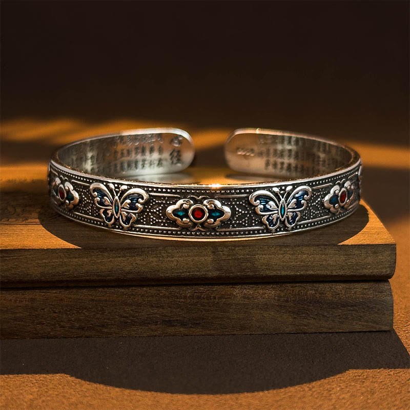 Nimara Ritual Heart Sutra Butterfly Copper Enamel Healing Open Adjustable Bracelet Bangle