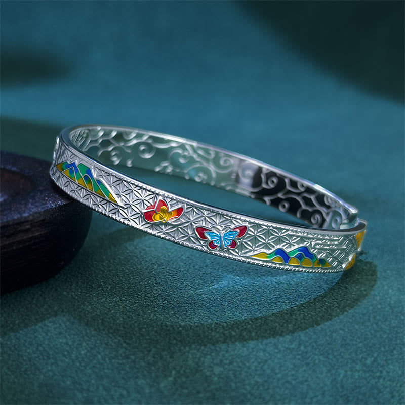 Nimara Ritual Sun Butterfly Pattern Copper Enamel Love Open Adjustable Bracelet Bangle