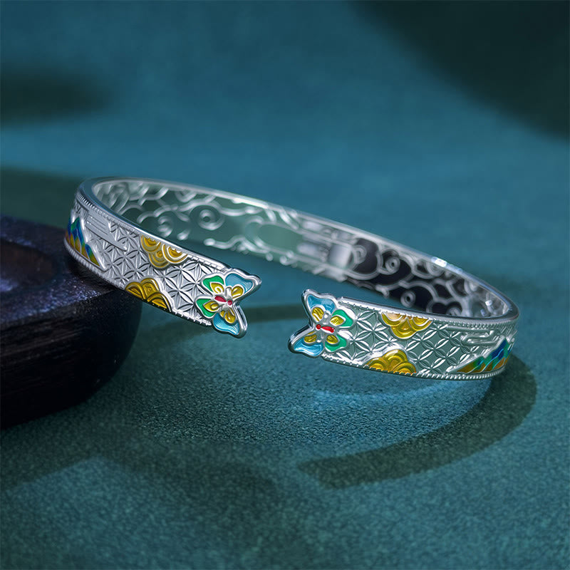Nimara Ritual Sun Butterfly Pattern Copper Enamel Love Open Adjustable Bracelet Bangle