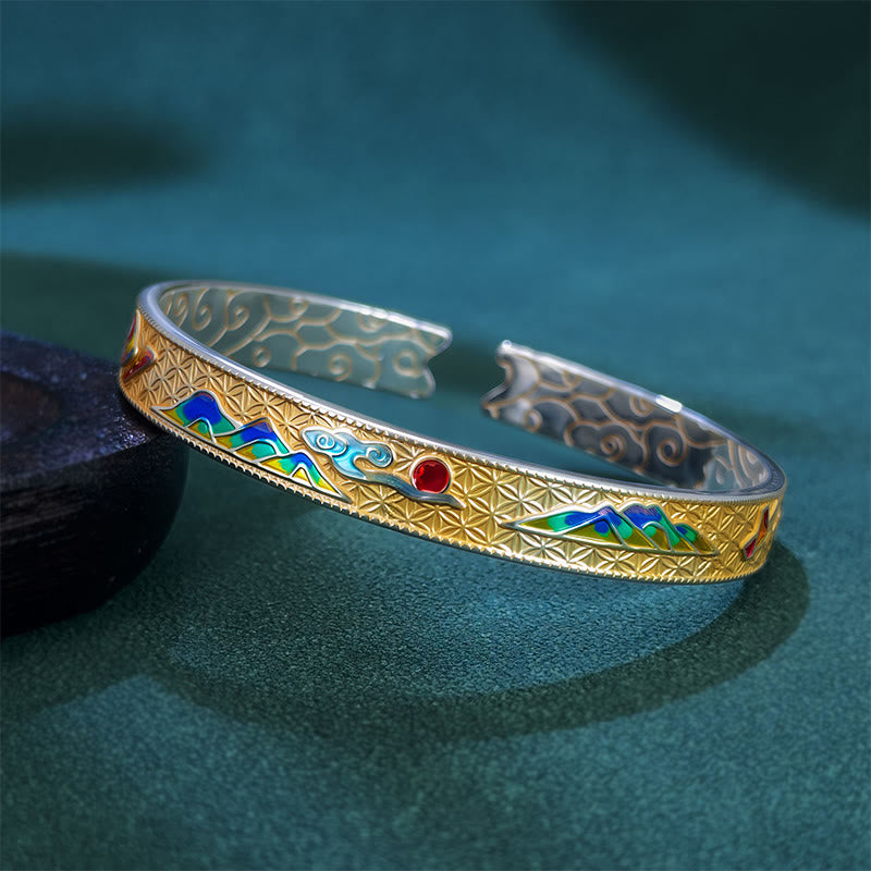 Nimara Ritual Sun Butterfly Pattern Copper Enamel Love Open Adjustable Bracelet Bangle