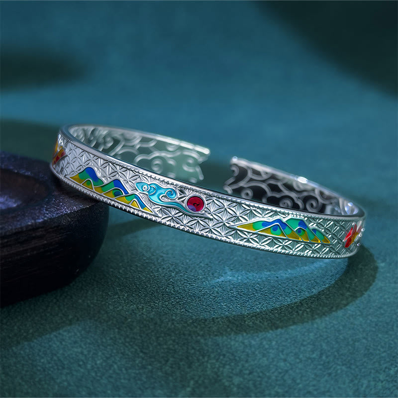 Nimara Ritual Sun Butterfly Pattern Copper Enamel Love Open Adjustable Bracelet Bangle