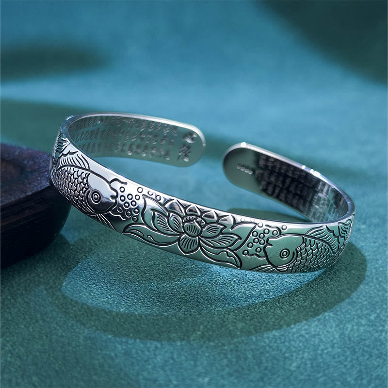 Nimara Ritual Heart Sutra Koi Fish Lotus Copper Wealth Open Adjustable Bracelet Bangle