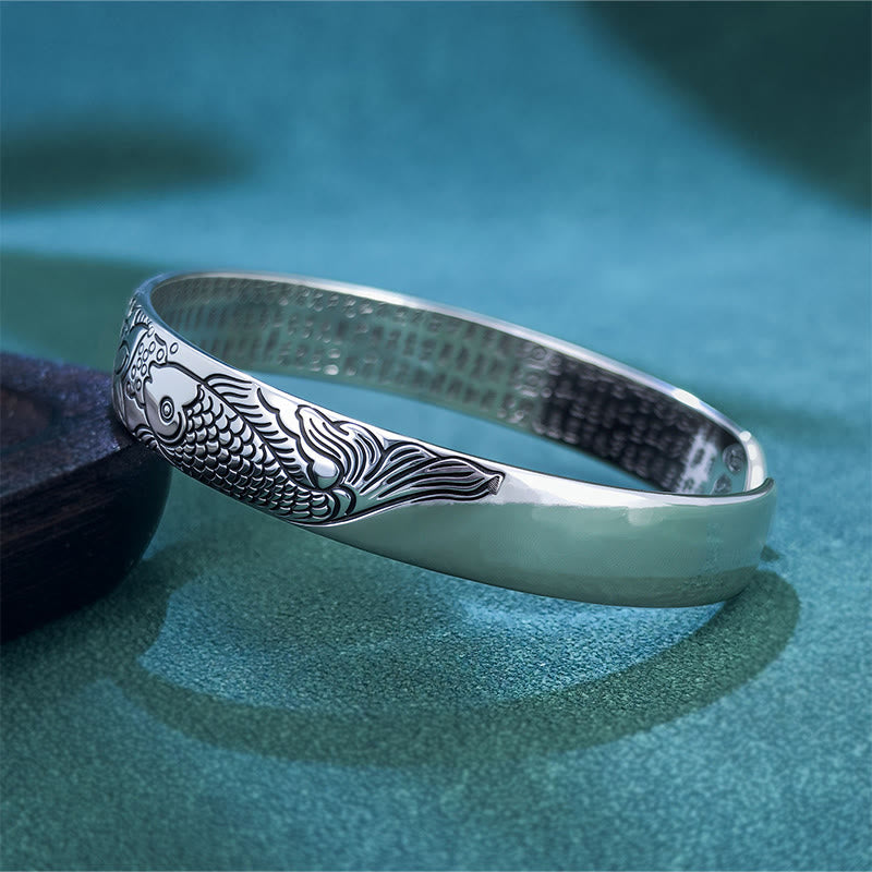 Nimara Ritual Heart Sutra Koi Fish Lotus Copper Wealth Open Adjustable Bracelet Bangle